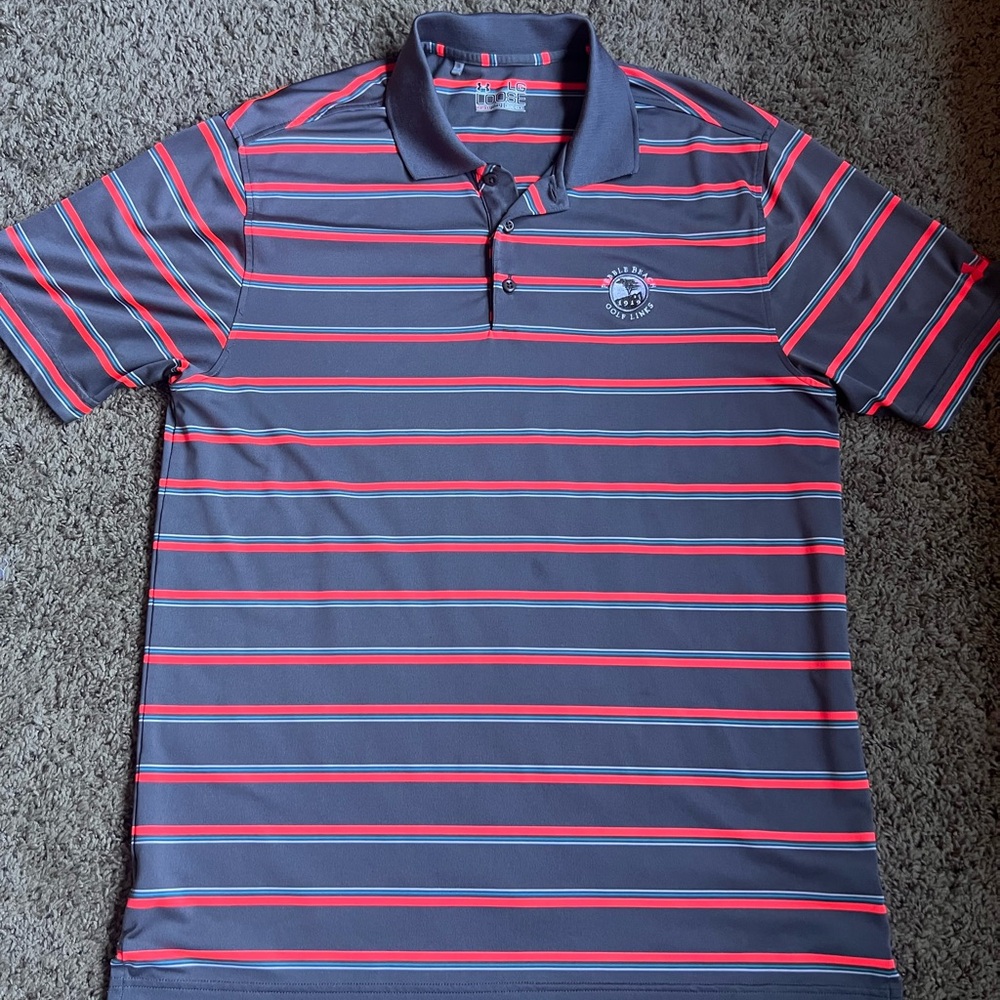 Under Armour Golf Polo Shirt Large Pebble Beach Golf Resort Club Orange Stripes - Picture 4 of 7